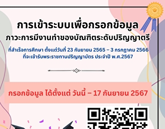 ประกาศ บัณฑิตระดับปริญญาตรี
ที่สำเร็จการศึกษา
ที่จะเข้ารับพระราชทานปริญญาบัตร ประจำปี
2567